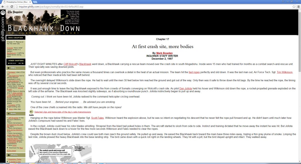 Figure 3. Early interactive longform: Blackhawk Down, The Philadelphia Inquirer, 1998.