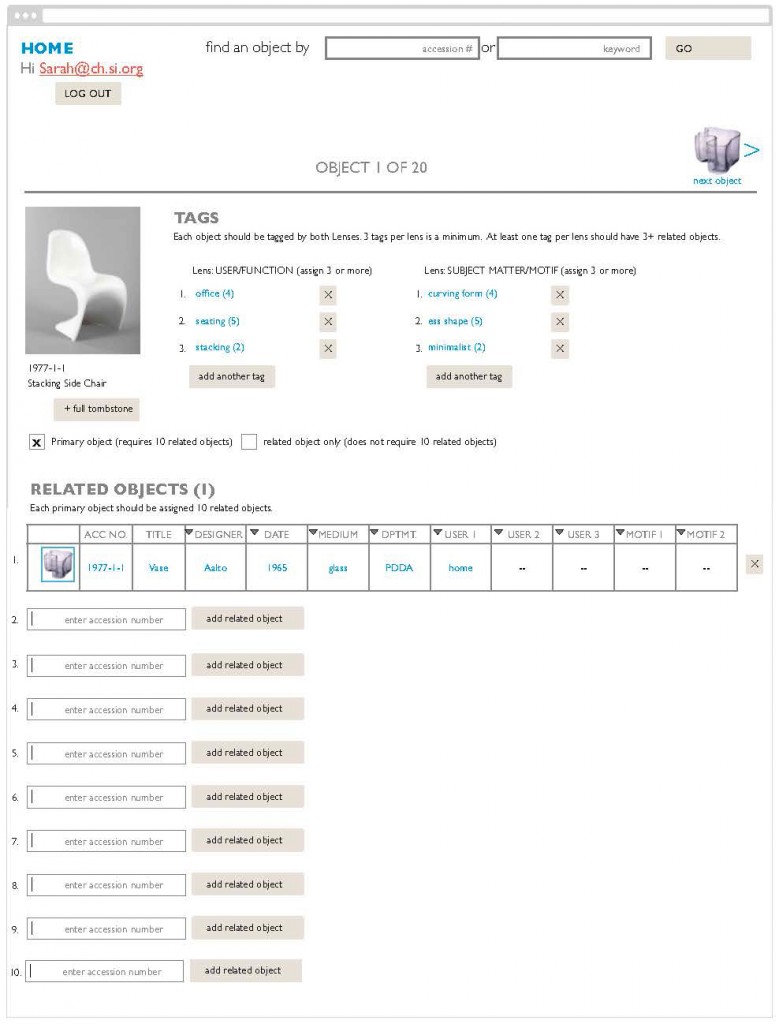 Figure 4: Local Projects’ “Tagging Interface” Object Detail page wireframe sketch