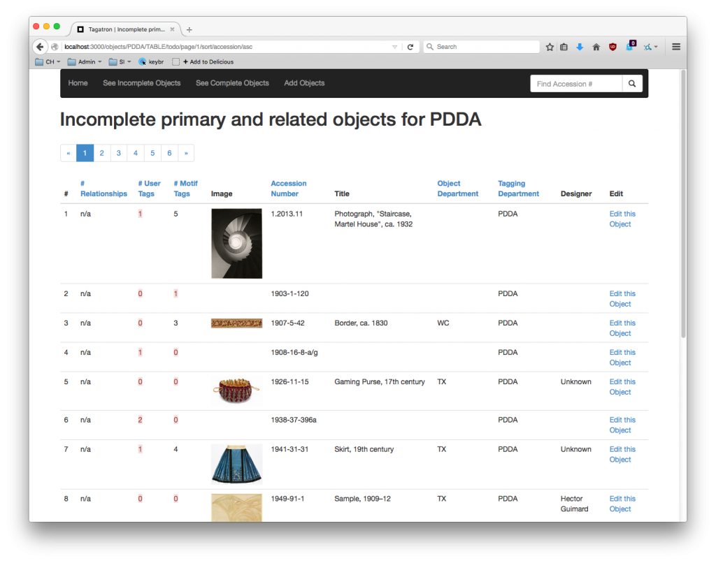 Figure 1: Tagatron V1, objects list page