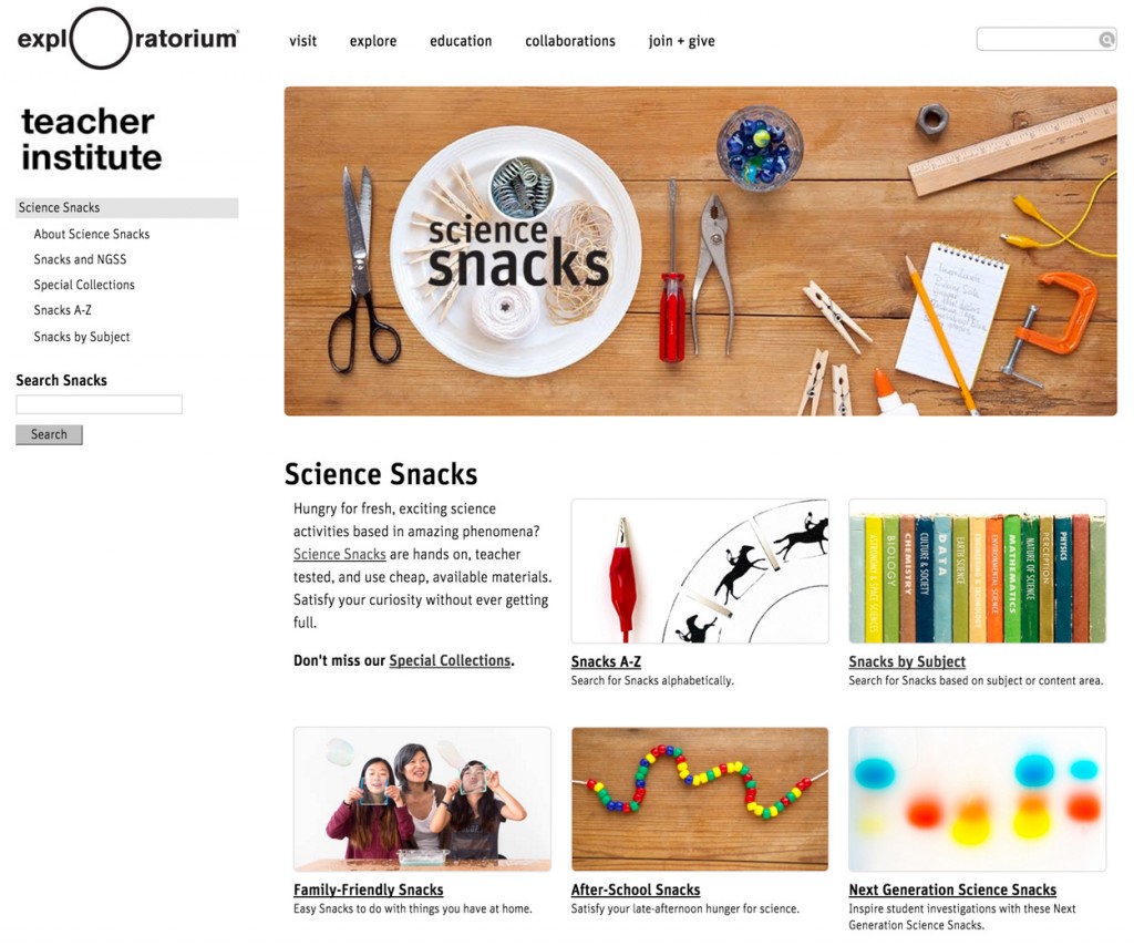 Science Snacks home page
