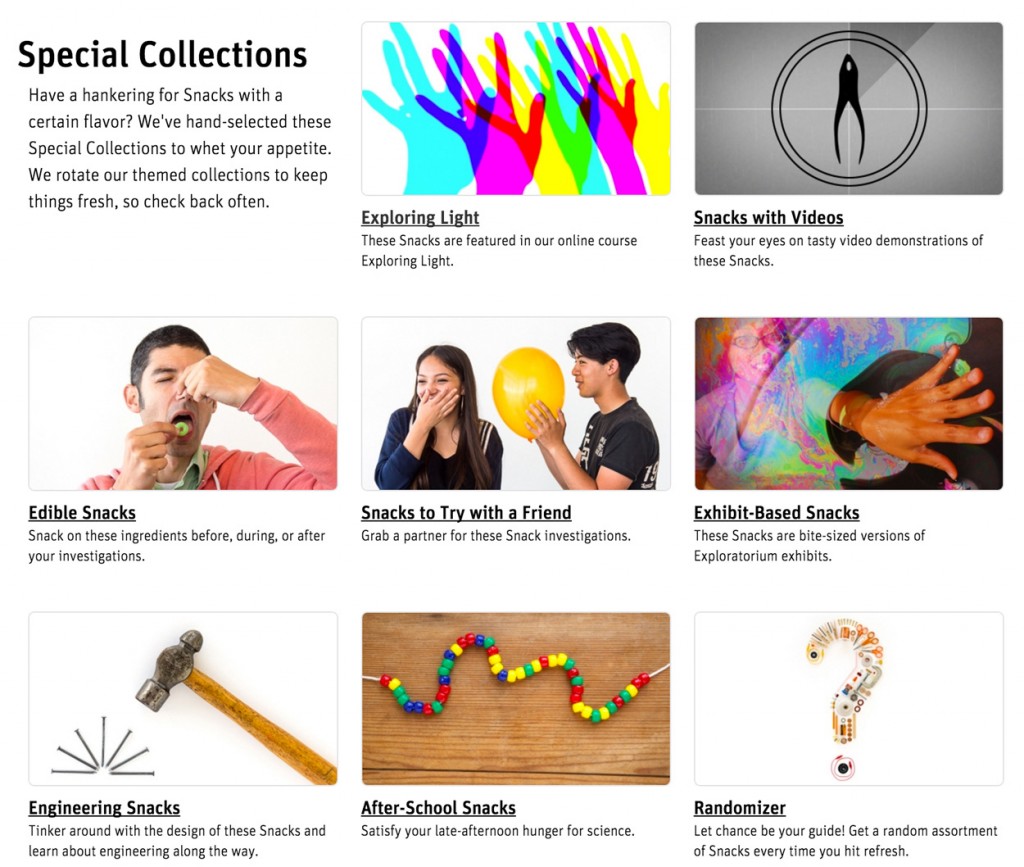 Science Snacks Special Collections landing page