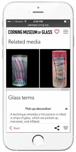 Related media shows photos that help put the artwork in context, as well as other works by the artist, and Glass Terms define techniques and other glassmaking terms.