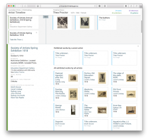 Timeline of Thea Proctor showing selection of exhibition 